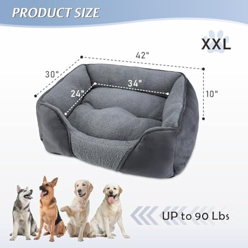 MIXJOY XXL Calming Dog Bed – Washable Non-Slip Soft Pet Bed, Grey