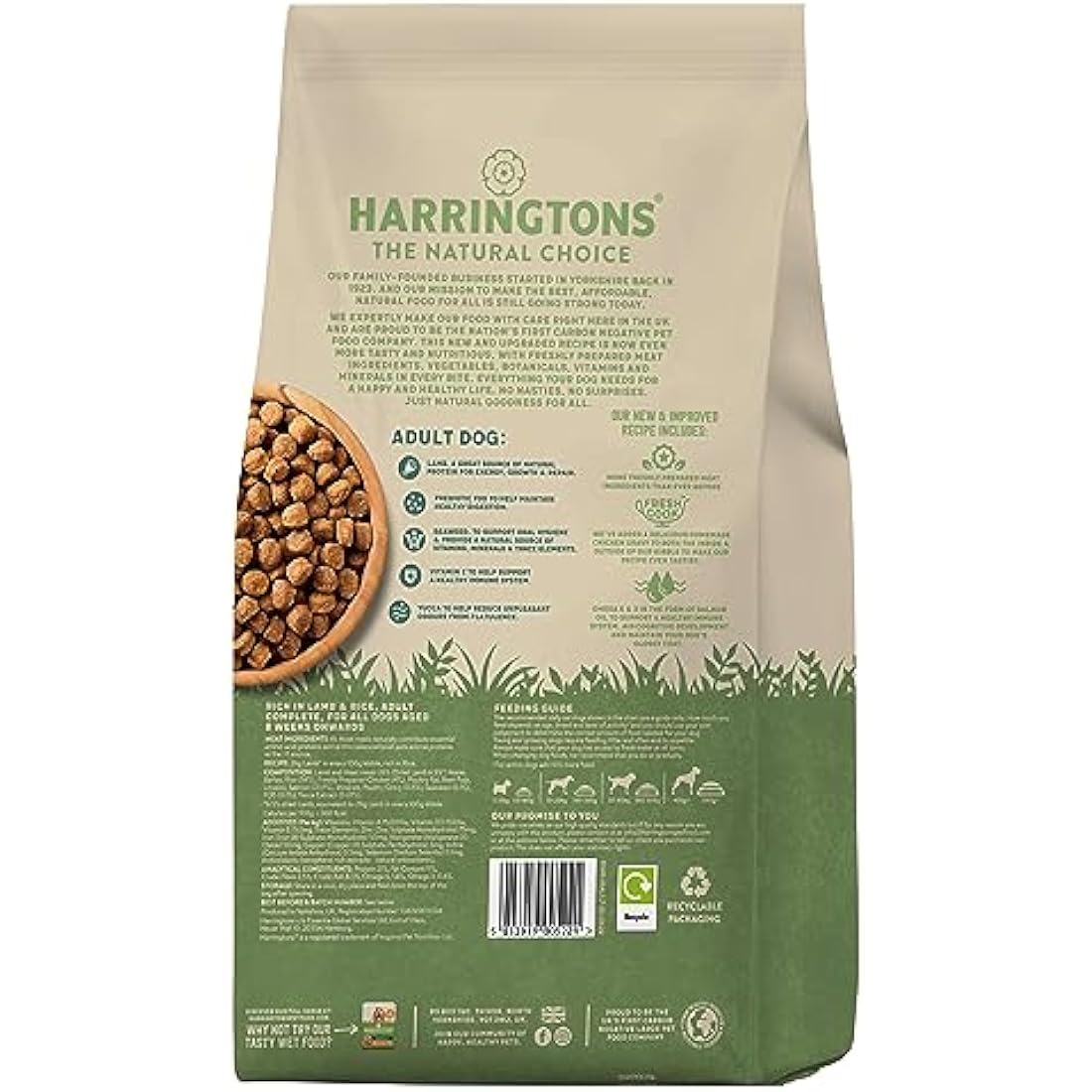 Harringtons Lamb & Rice Dry Dog Food - Natural Adult Kibble 1.7kg (4 Pack)