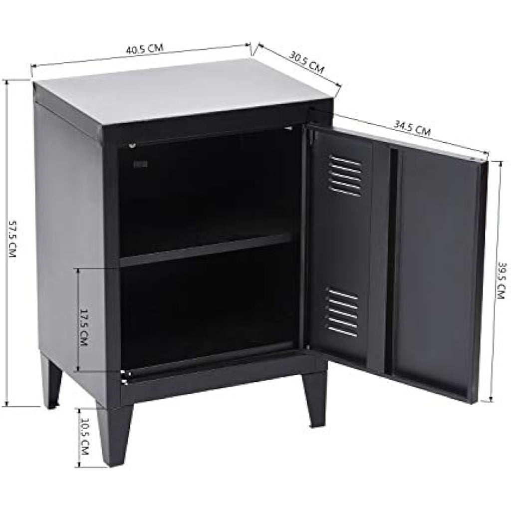Homybec Metal Locker Storage Cabinet | 2-Tier Industrial Nightstand, Black