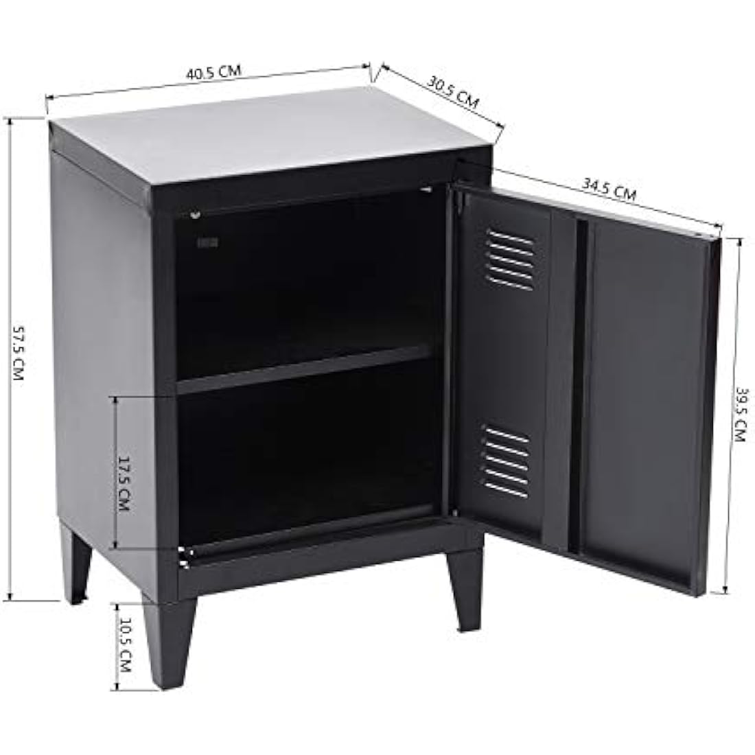 Homybec Metal Locker Storage Cabinet | 2-Tier Industrial Nightstand, Black