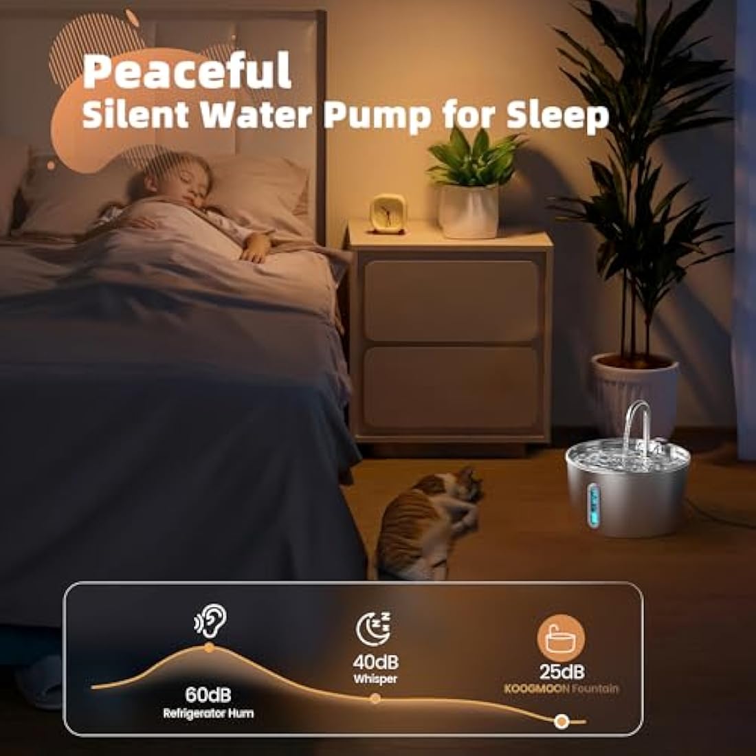 KOOGMOON 2.2L Stainless Steel Cat Water Fountain – Ultra-Quiet Pet Dispenser