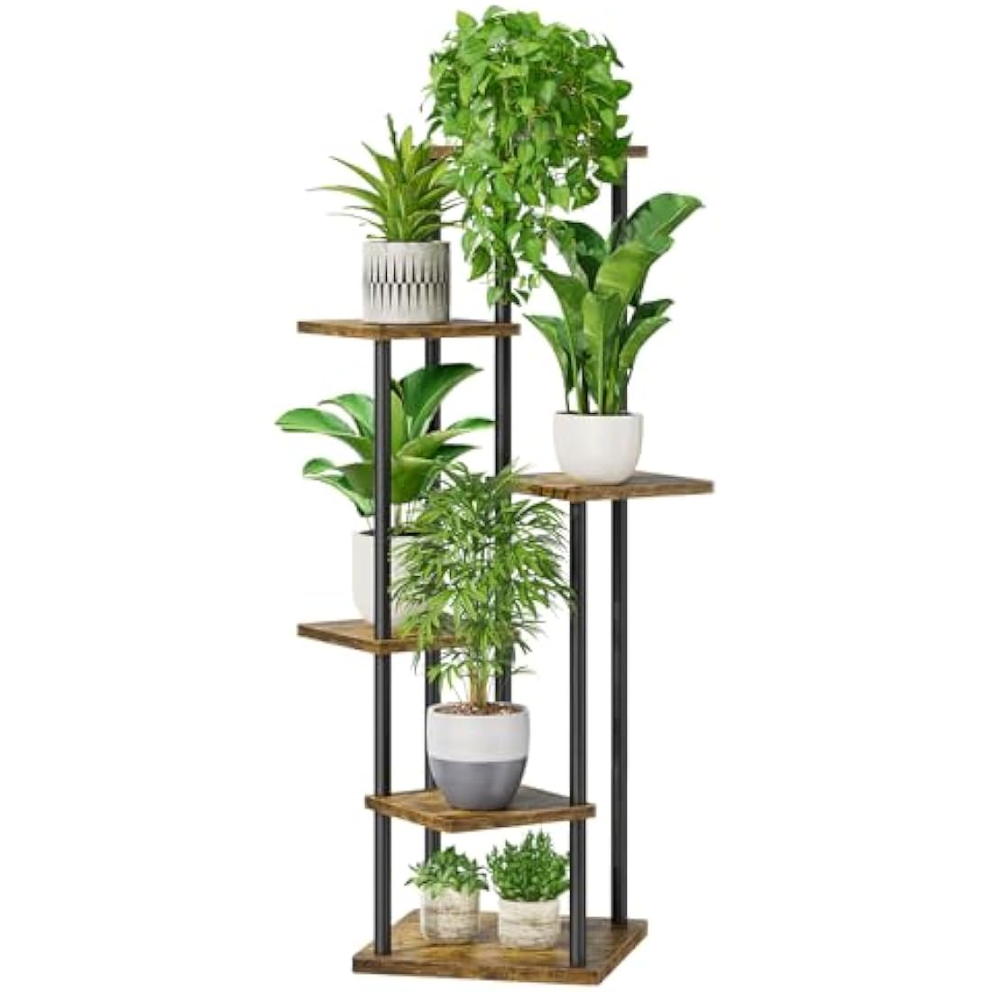 6-Tier Corner Plant Stand – 115cm Metal & Wood Flower Rack