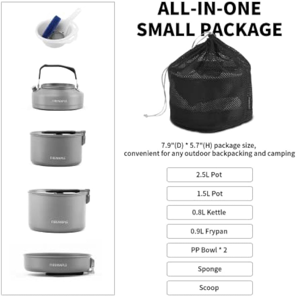 Fire-Maple Feast 4 Camping Cookware Set | 12pc Anodized Aluminum Kit
