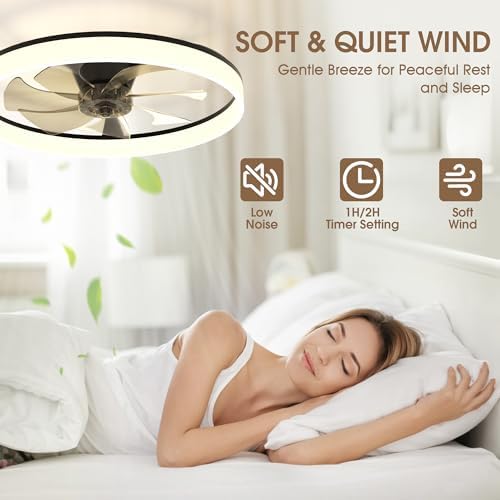 NIORSUN 60cm Smart LED Ceiling Fan with Remote | 6-Speed Dimmable Black