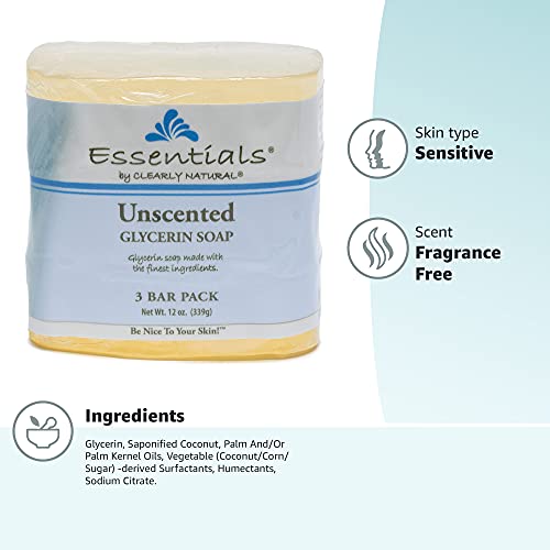 Clearly Natural Glycerine Bar Soap | Unscented Hypoallergenic 3-Pack