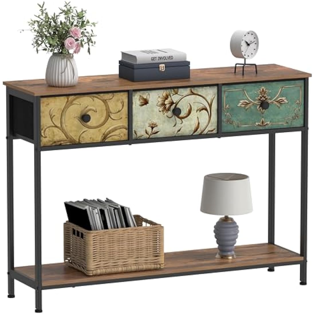 VEDECASA Console Table – Slim Entryway Table with 3 Drawers & Shelves
