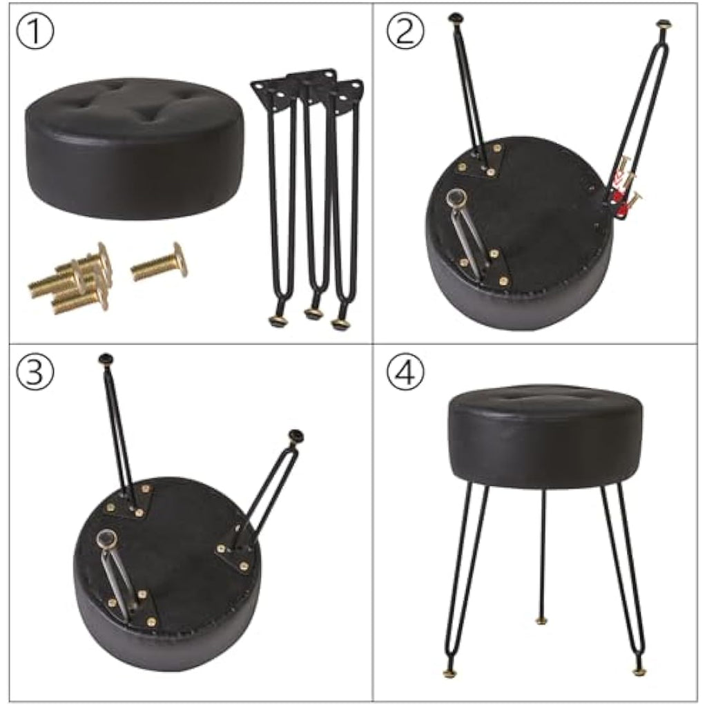 IBUYKE Faux Leather Round Vanity Stool – Modern Footrest with Gold Legs