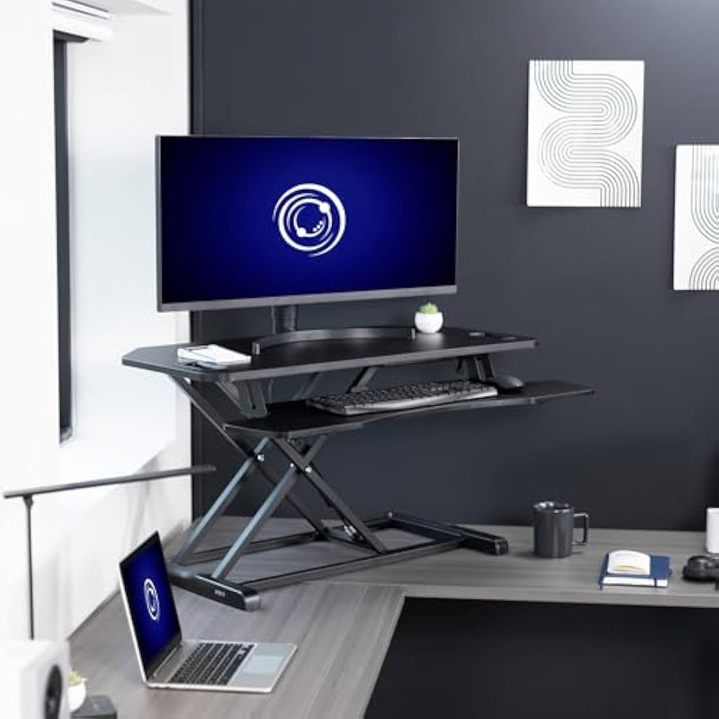 VIVO Corner Standing Desk Converter | 97cm Height Adjustable Riser