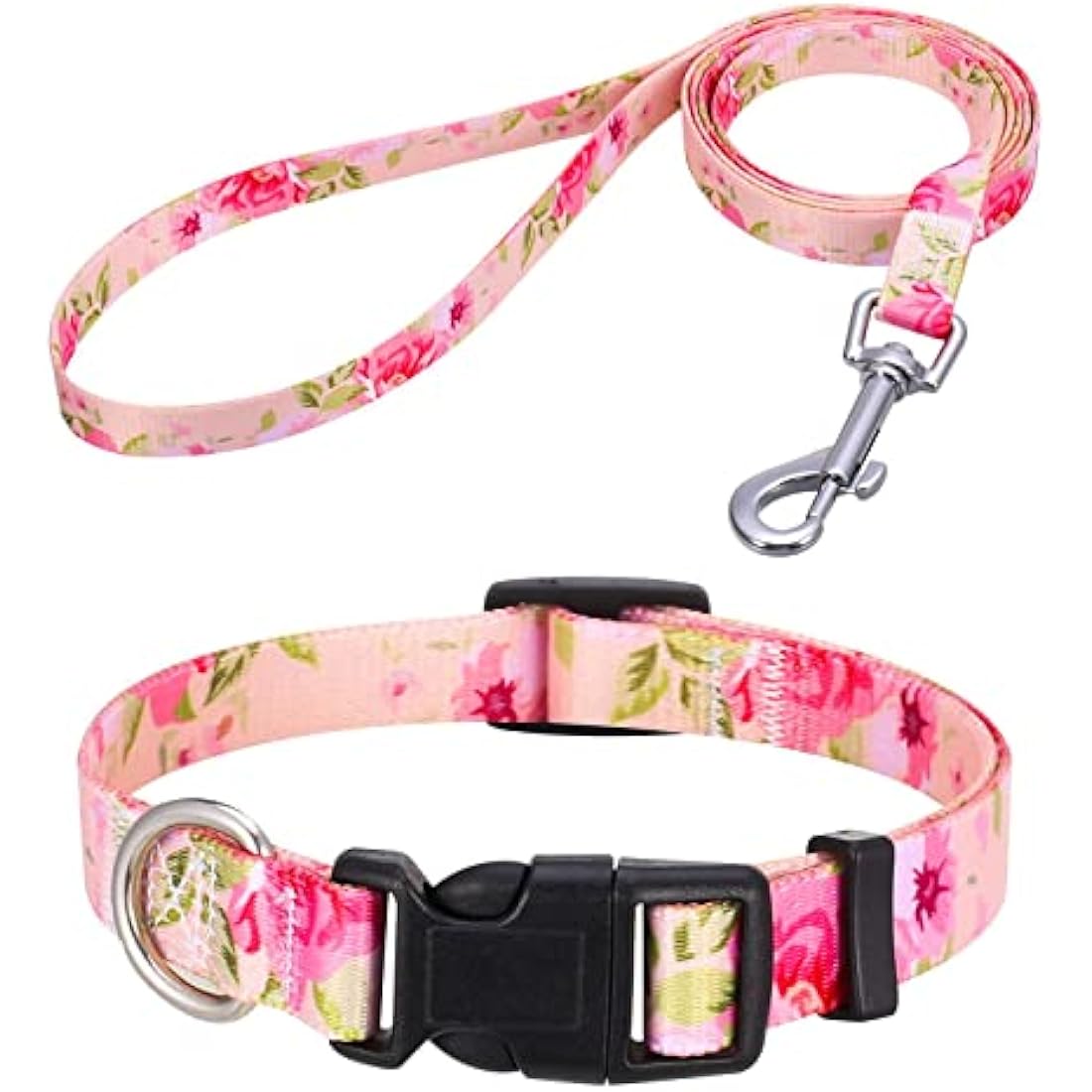 Bohemia Floral Dog Collar and Lead Set - Pink Rose, Large