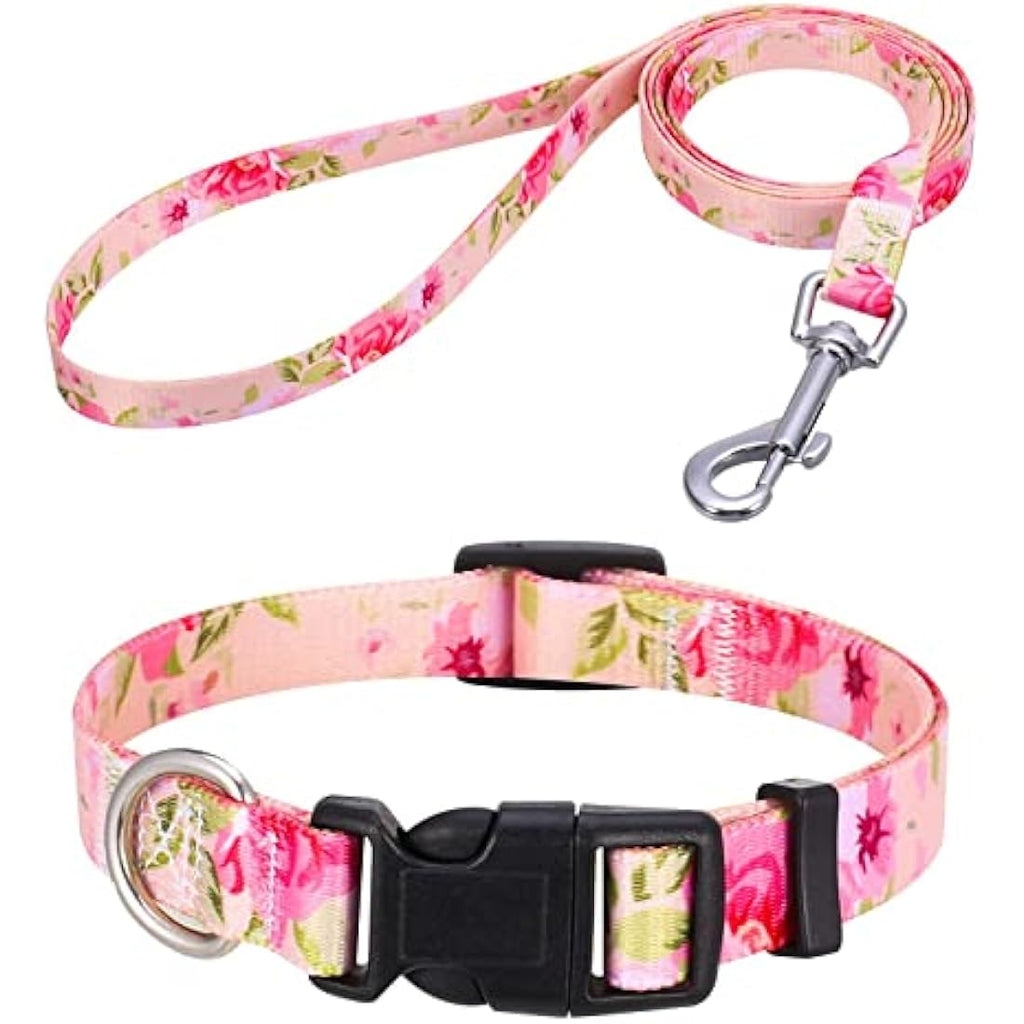 Bohemia Floral Dog Collar and Lead Set - Pink Rose, Medium