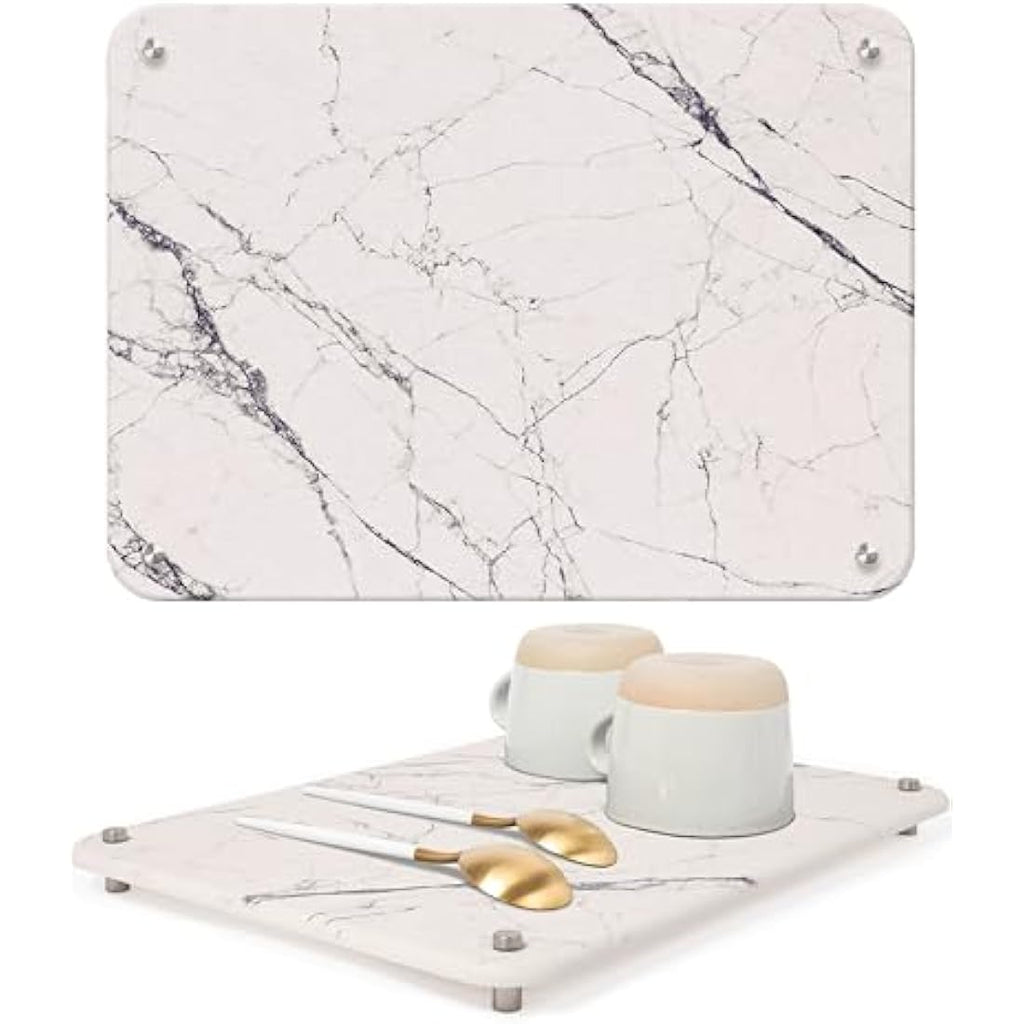 Spaceneat Diatomite Stone Dish Drying Mat – White Marble, 40x30cm