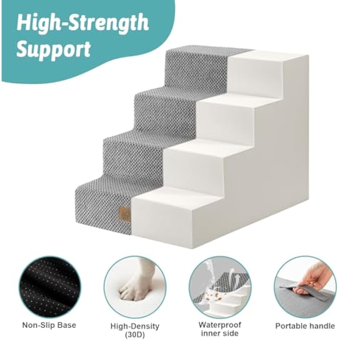 COZY KISS 4-Tier Foam Dog Stairs | Non-Slip Wide Pet Steps for High Beds