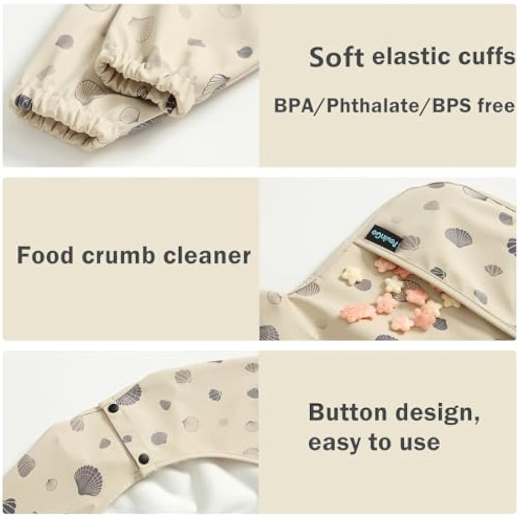 PewinGo Long Sleeve Weaning Bib – Waterproof Baby Coverall Bib, Beige