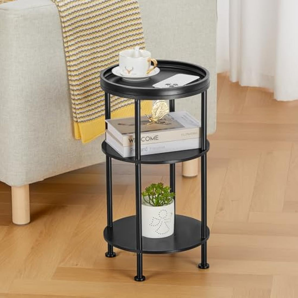 YEAKOO 3-Tier Round End Table – Industrial Metal Side Table for Small Spaces