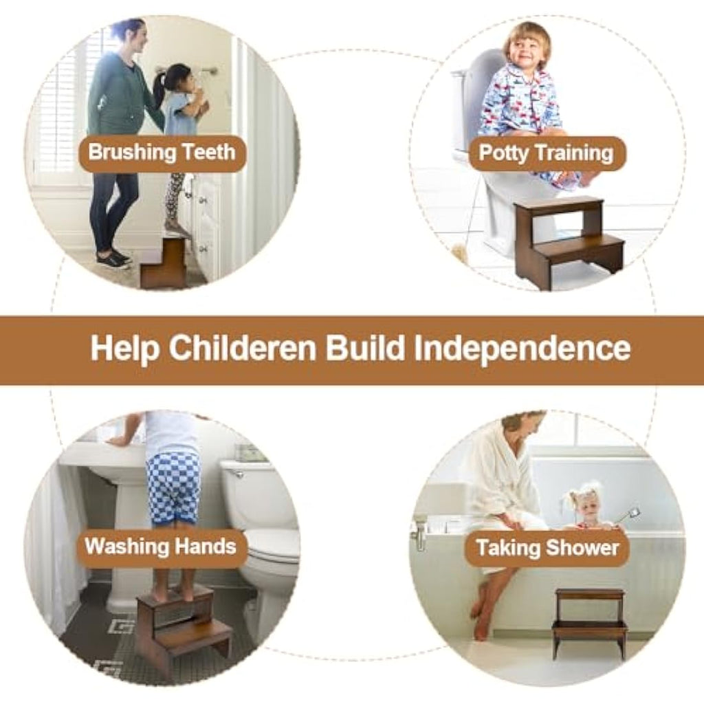 StrongTek Bamboo Two Step Stool | Heavy Duty 400 lbs Capacity Wooden Stairs