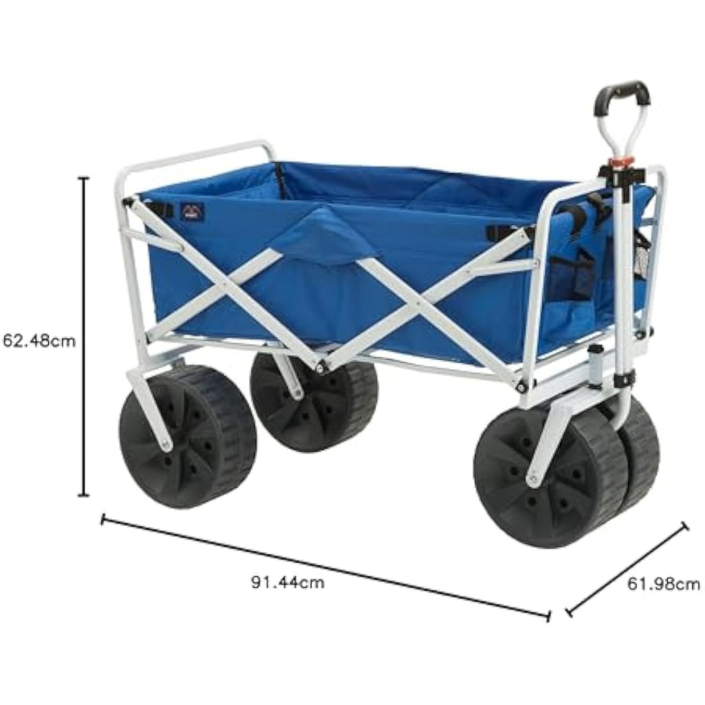 MacSports Heavy Duty Folding Beach Wagon – Blue/White Utility Cart