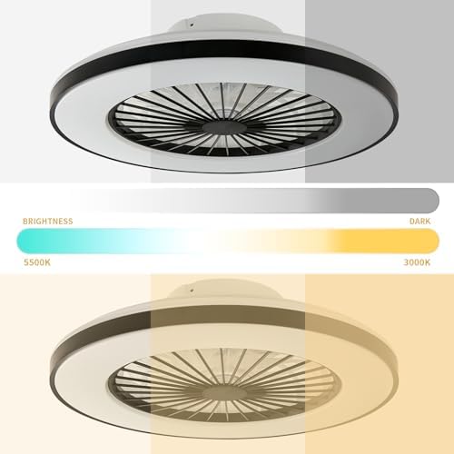 BKZO Modern LED Ceiling Fan with Light | Dimmable 24-Speed Black 50CM
