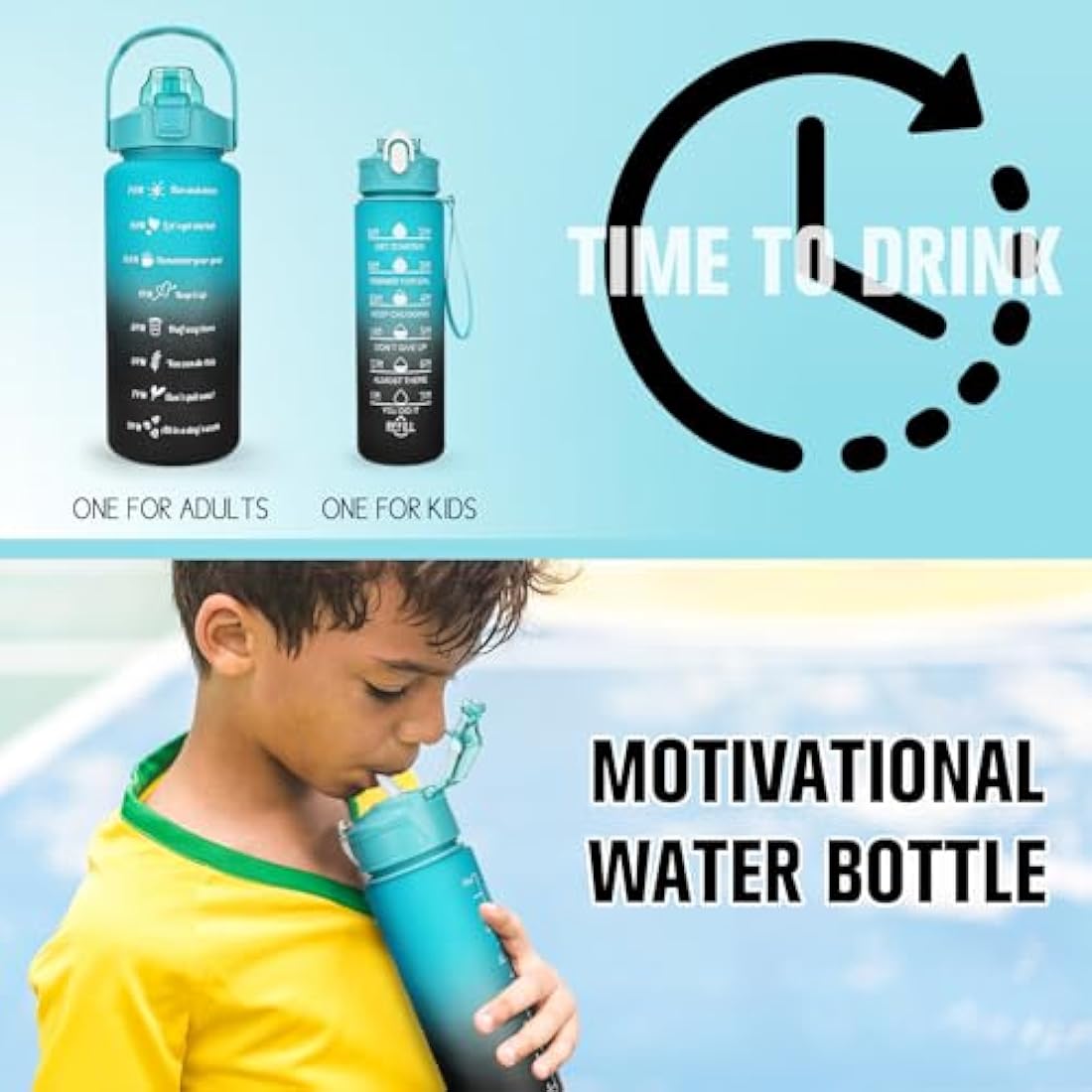 CodiCile 2 Pack Motivational Water Bottle Set – 2L & 750ml BPA Free