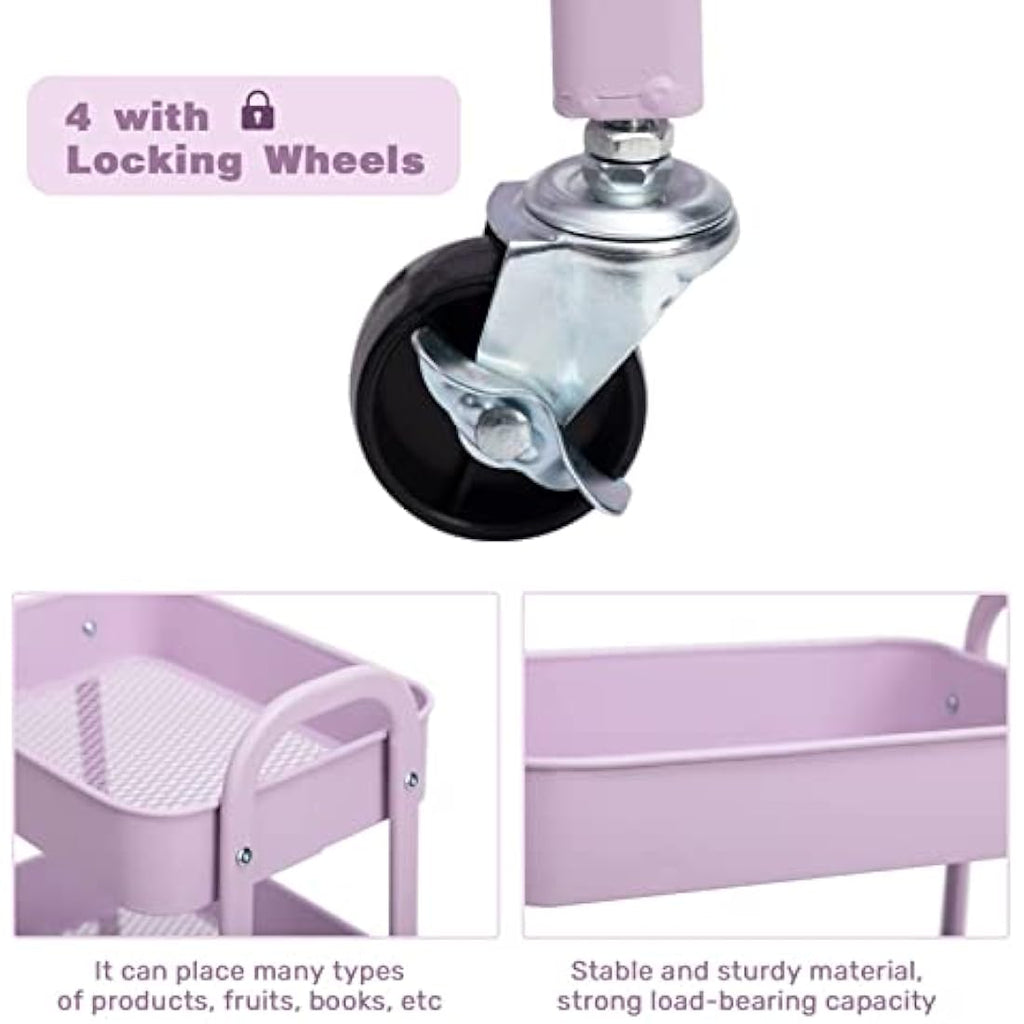 DOEWORKS 3-Tier Metal Rolling Utility Cart - Slim Storage Trolley, Purple
