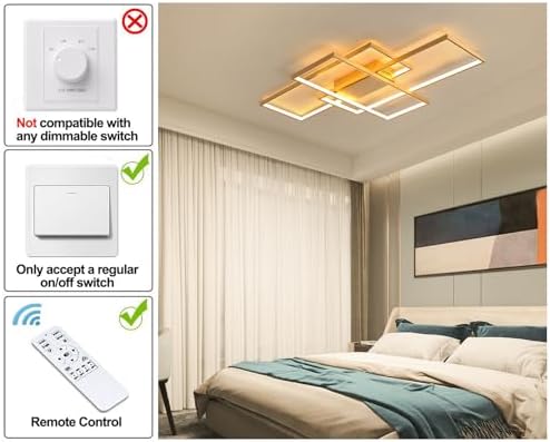 JIINOO 110cm Modern Square LED Ceiling Light - Dimmable Flush Mount, Gold