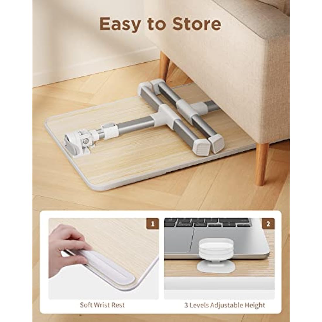 SAIJI Adjustable Laptop Bed Desk – Foldable Wood Table for 17" Laptops