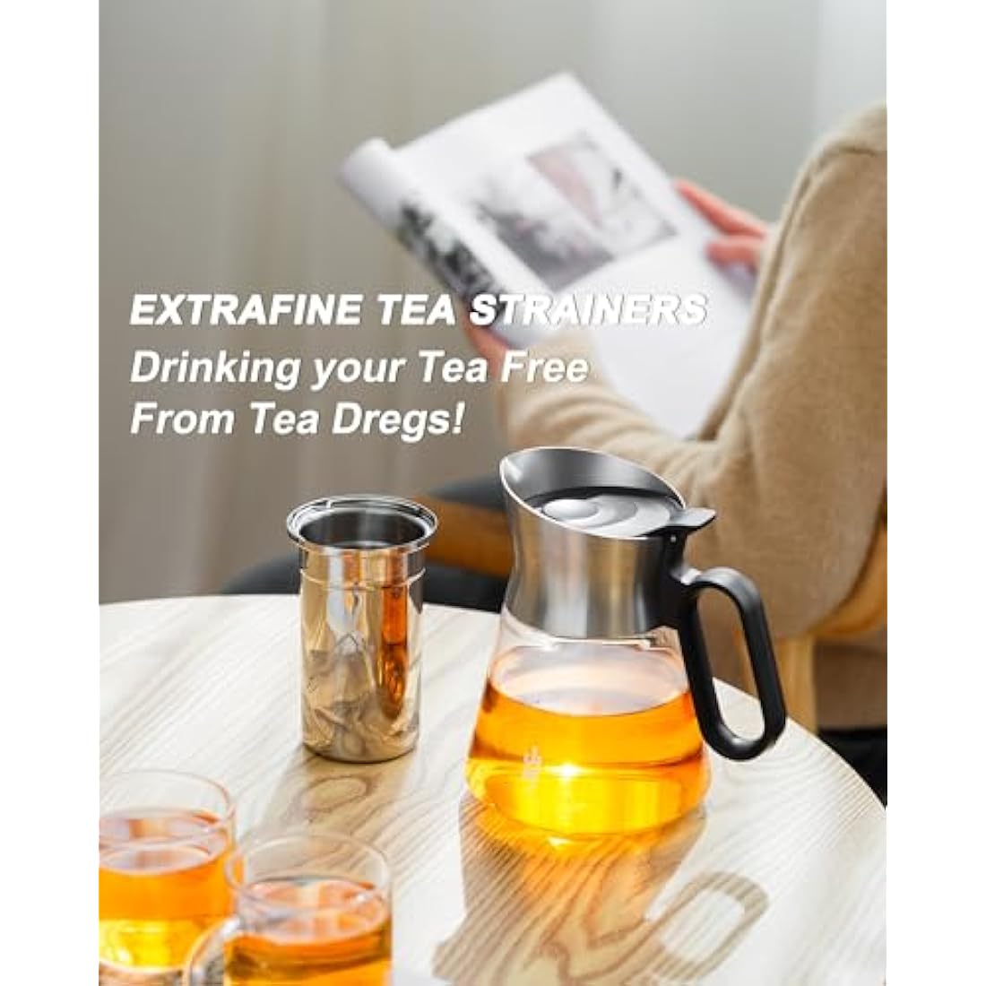 ZENS Glass Tea Infuser Teapot Set with 2 Cups | 680ml Borosilicate Glass