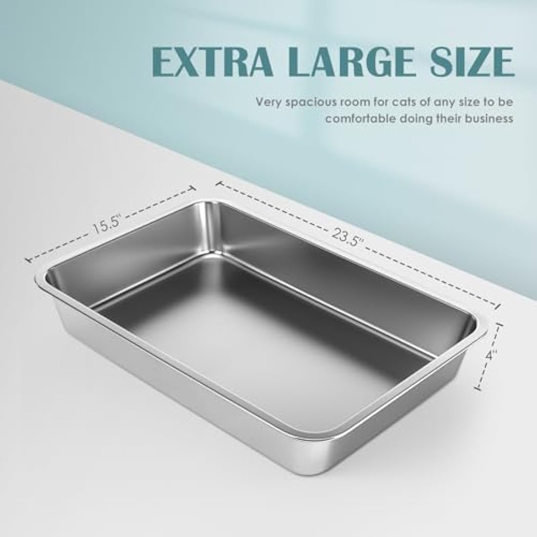 IKITCHEN Stainless Steel Cat Litter Box – Large Low Entry Metal Pan