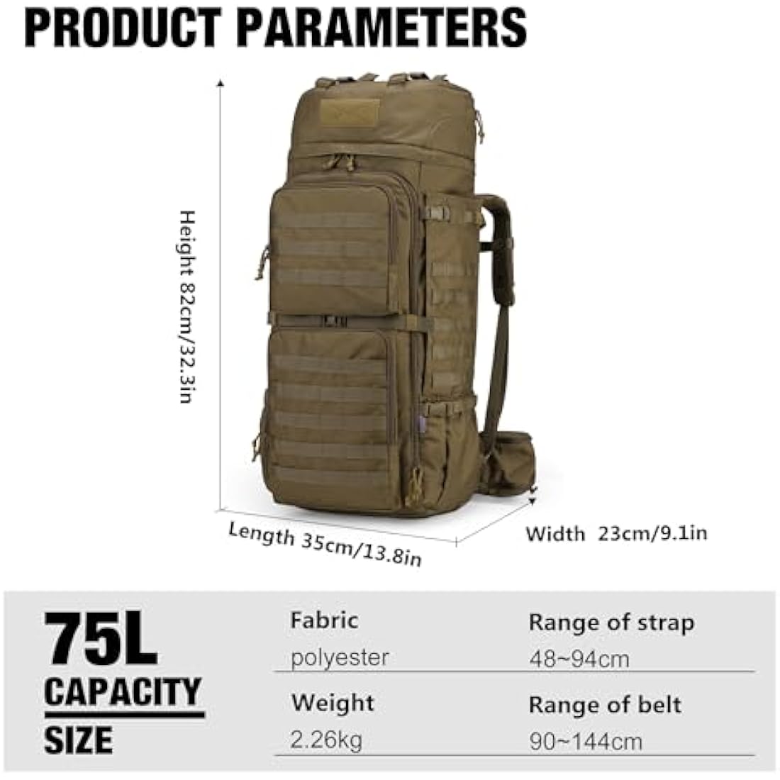Mardingtop 75L Tactical Backpack – 600D Molle Military Rucksack