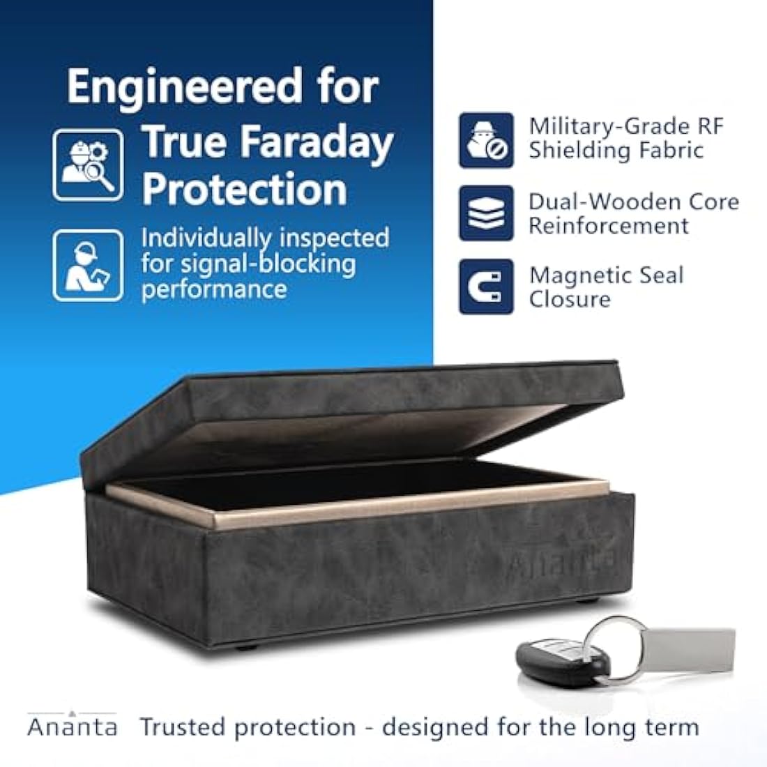Ananta Faraday Box for Car Keys – RFID Signal Blocker & Pouch (Grey)