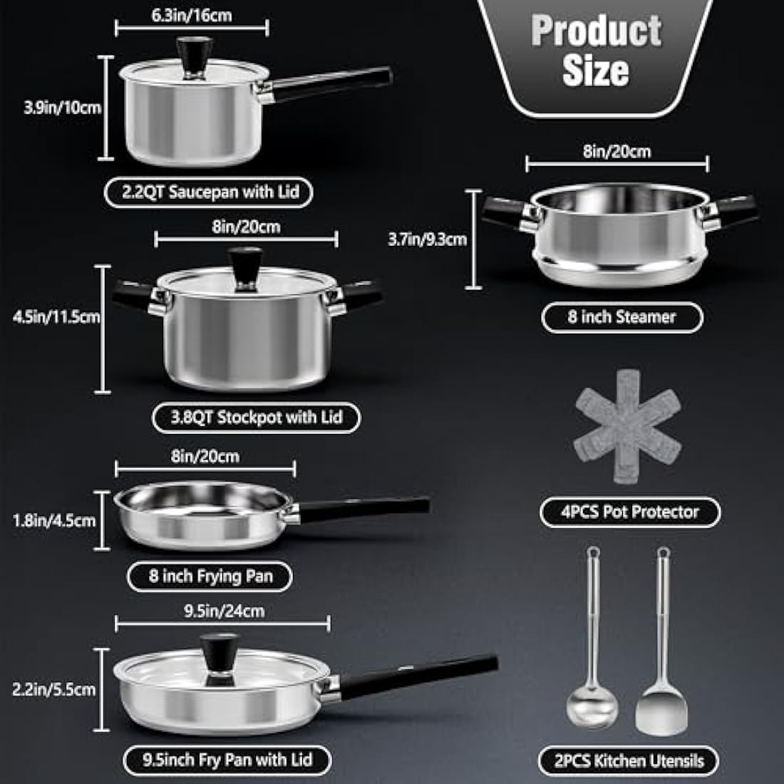14-Piece Stainless Steel Cookware Set | Non-Toxic Induction Pots