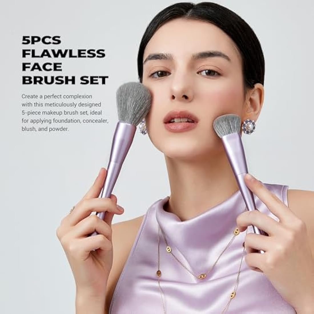 Jessup 5pcs Face Makeup Brush Set | Vegan Synthetic Purple T514