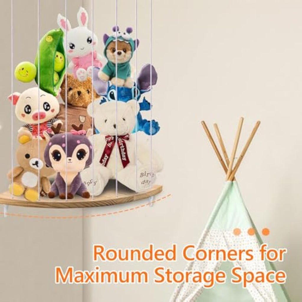 Wooden Stuffed Animal Storage – Corner Plush Toy Organizer Shelf