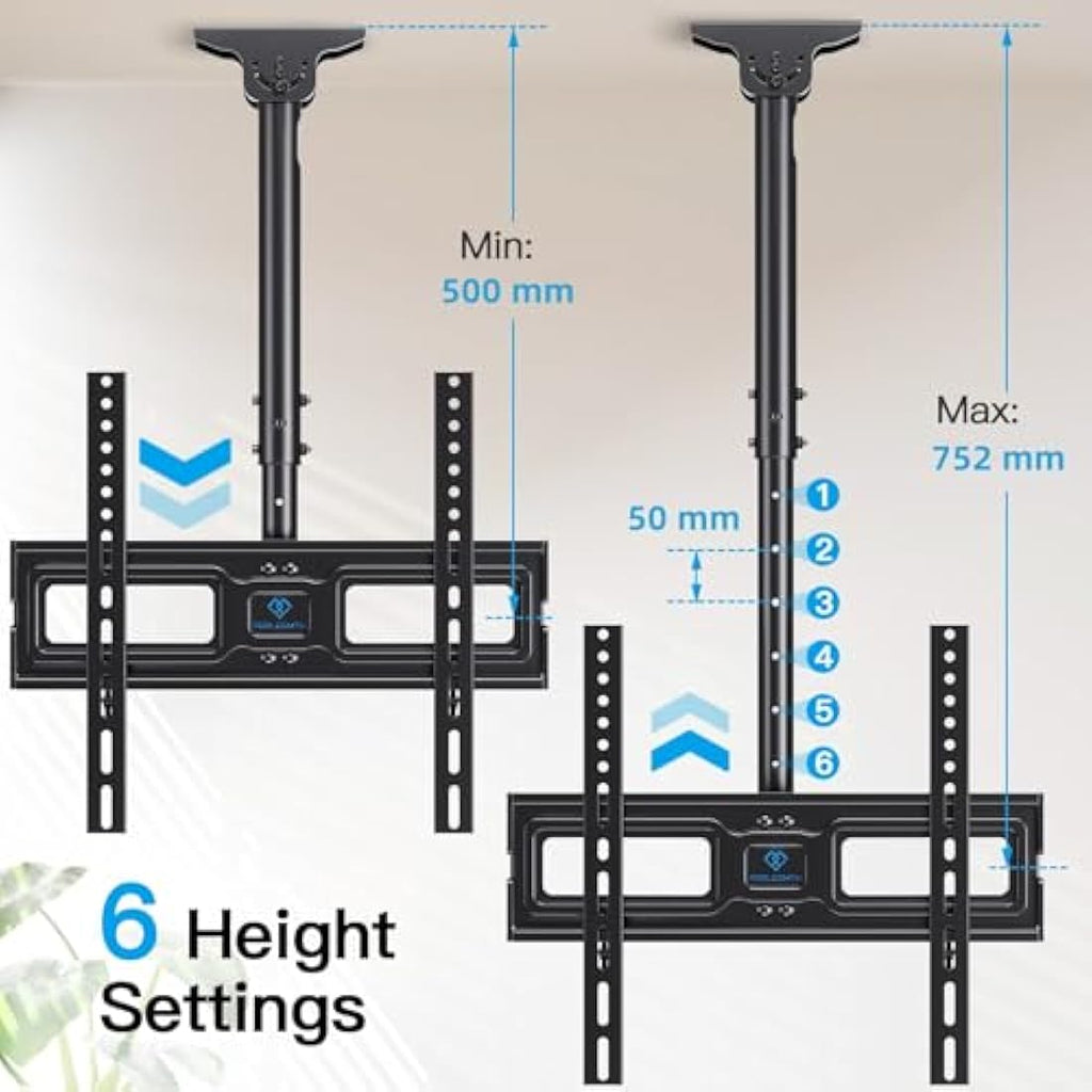 Perlesmith Ceiling TV Mount – Adjustable Swivel Bracket for 26-65 Inch TVs