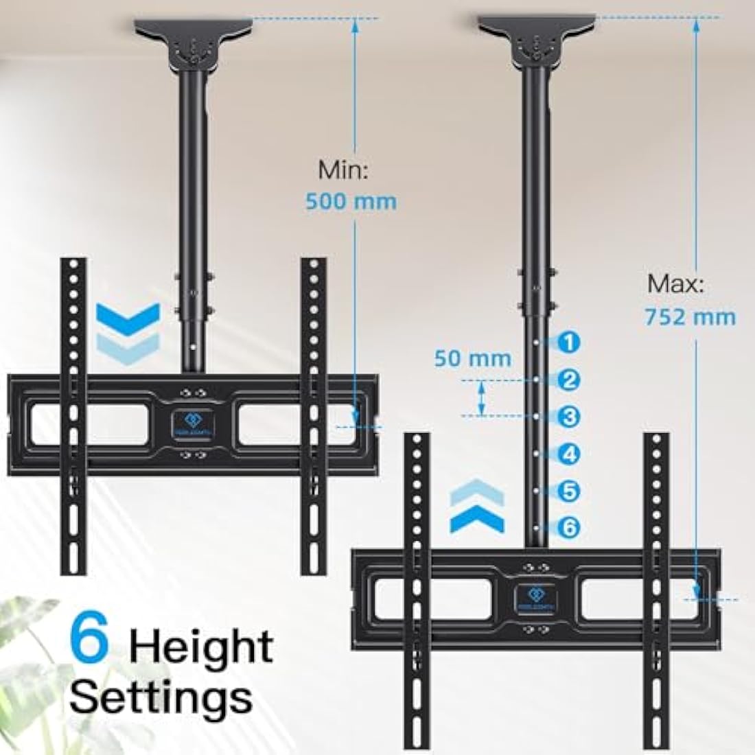 Perlesmith Ceiling TV Mount – Adjustable Swivel Bracket for 26-65 Inch TVs