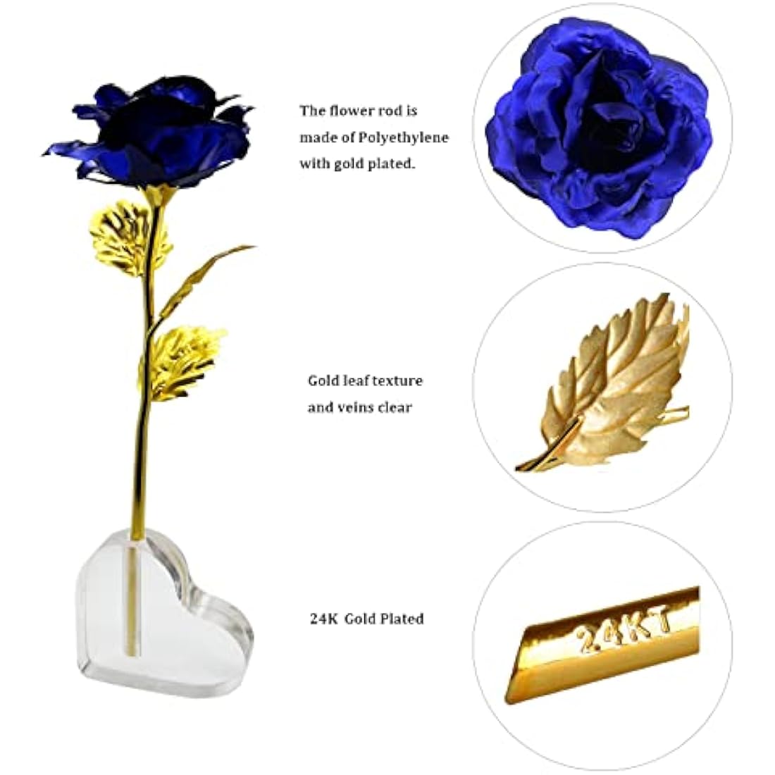 TINYOUTH 24K Gold Plated Blue Rose - Forever Flower with Stand and Gift Box