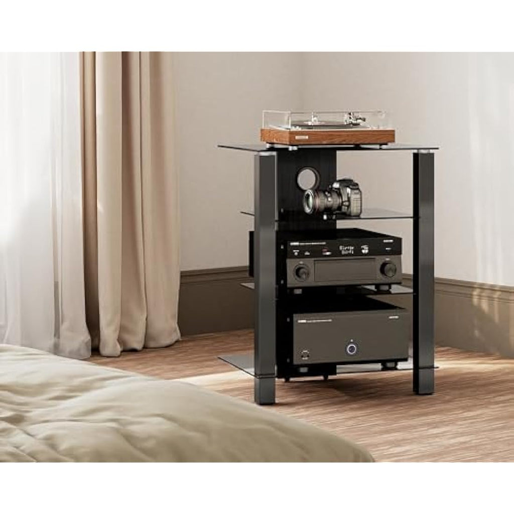 FITUEYES 4-Tier HiFi Stand | Tempered Glass Audio Video Media Rack