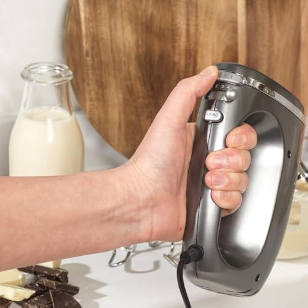 Salter Cosmos Hand Mixer – 300W Electric Whisk with Dough Hooks, Grey