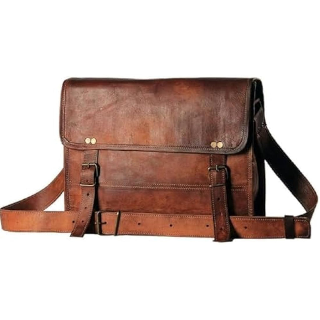 Full-Grain Leather Laptop Messenger Bag – 14 Inch Satchel
