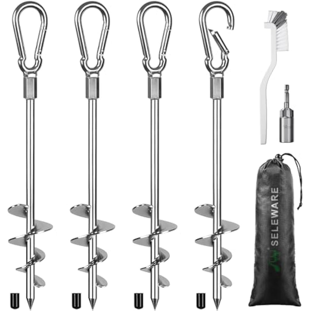 Heavy Duty Steel Ground Anchors – 4 Pack Metal Tent Pegs