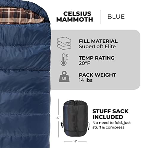 Teton Sports Mammoth Queen Double Sleeping Bag | Flannel Lined, Grey