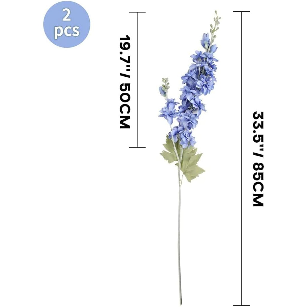 2Pcs Artificial Delphinium Silk Flowers – 33.5" Blue Faux Stems
