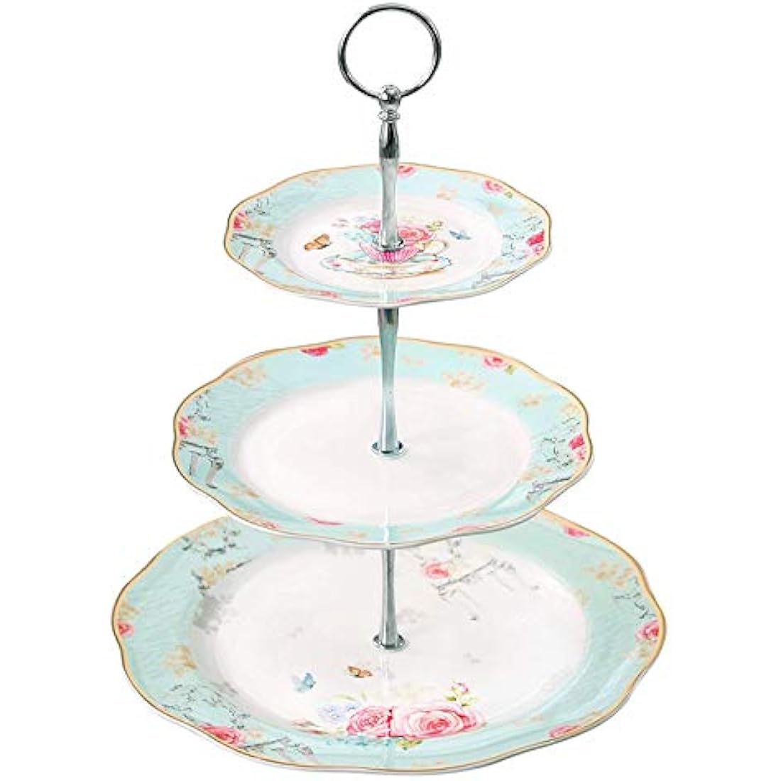 Jolof Store Vintage 3-Tier Bone China Porcelain Cake Stand - Light Blue