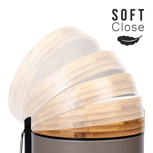 Kazai 3L Bathroom Bin | Soft Close Pedal Bin with Bamboo Lid – Taupe