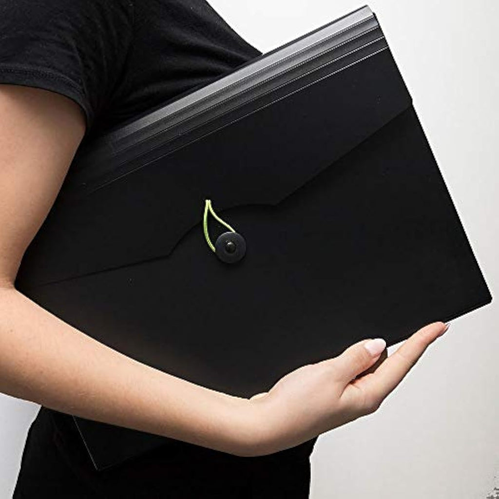 D.RECT A4 Expanding File Folder | 12-Pocket Document Organiser - Black