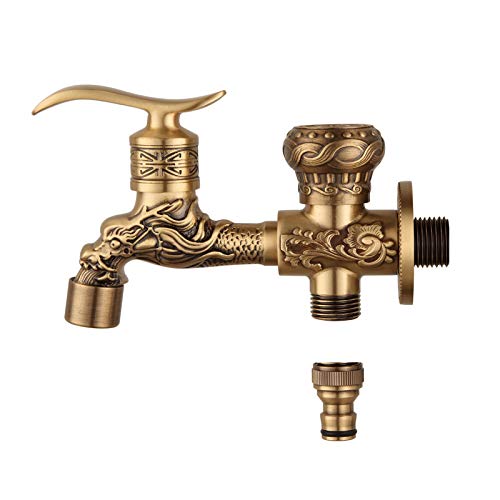 Jolof Store Antique Brass Dragon Garden Tap – Double Outlet Wall Faucet