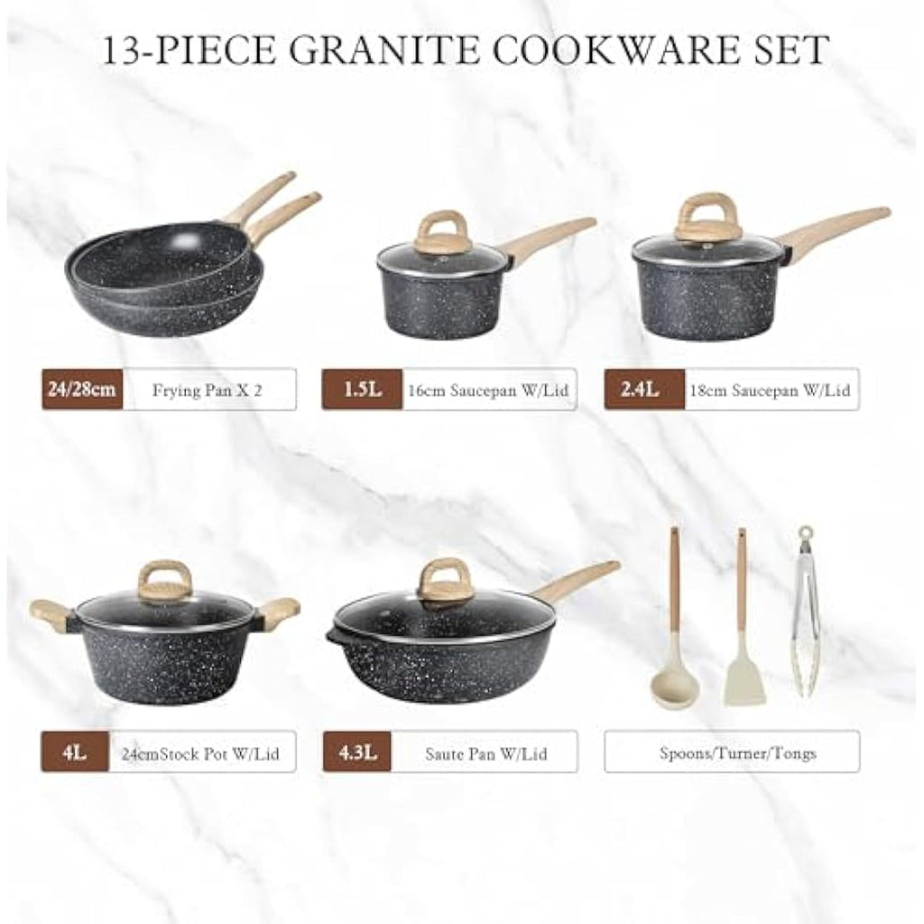 Terlulu 13-Piece Nonstick Granite Cookware Set – Induction Compatible