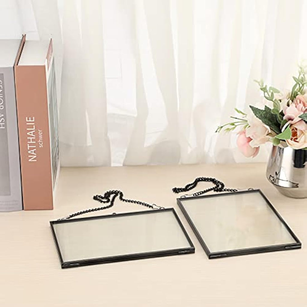 Black Glass Hanging Photo Frames - Set of 2 Floating 5x7
