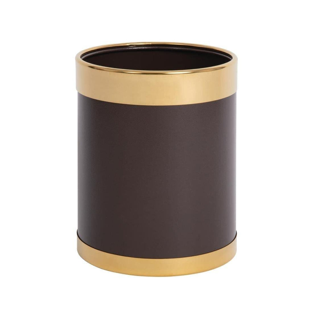 Bolero Leather Effect Waste Paper Bin with Gold Rim – Brown 280x224mm
