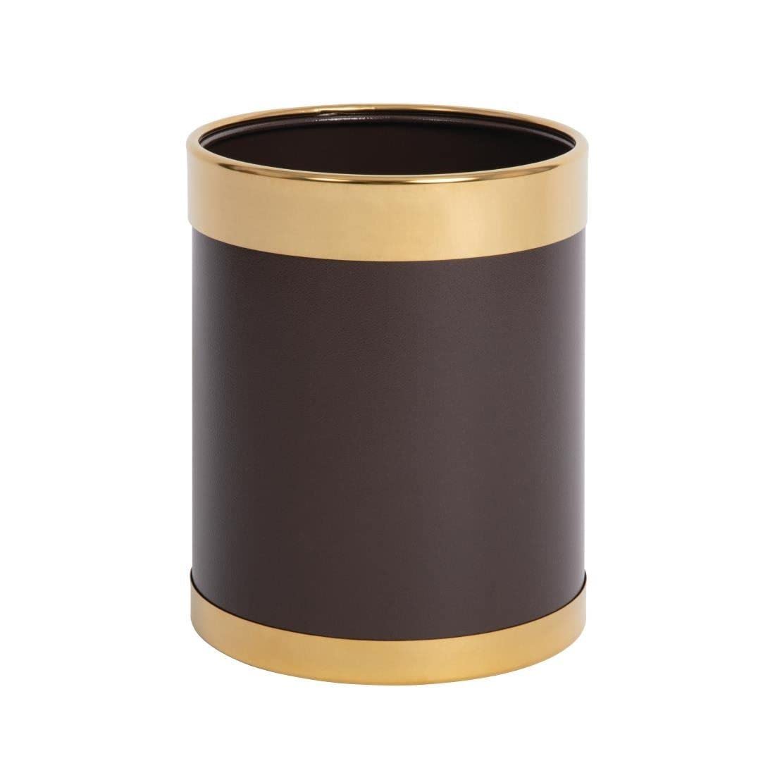 Bolero Leather Effect Waste Paper Bin with Gold Rim – Brown 280x224mm