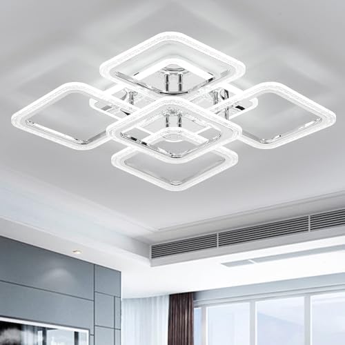 Qcyuui Modern LED Ceiling Light – Dimmable Square Flush Mount Chandelier